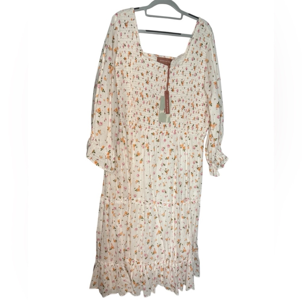 NWT Jessakae Cottagecore Long‎ Sleeve Smocked Floral Tiers Colonial Maxi Dress